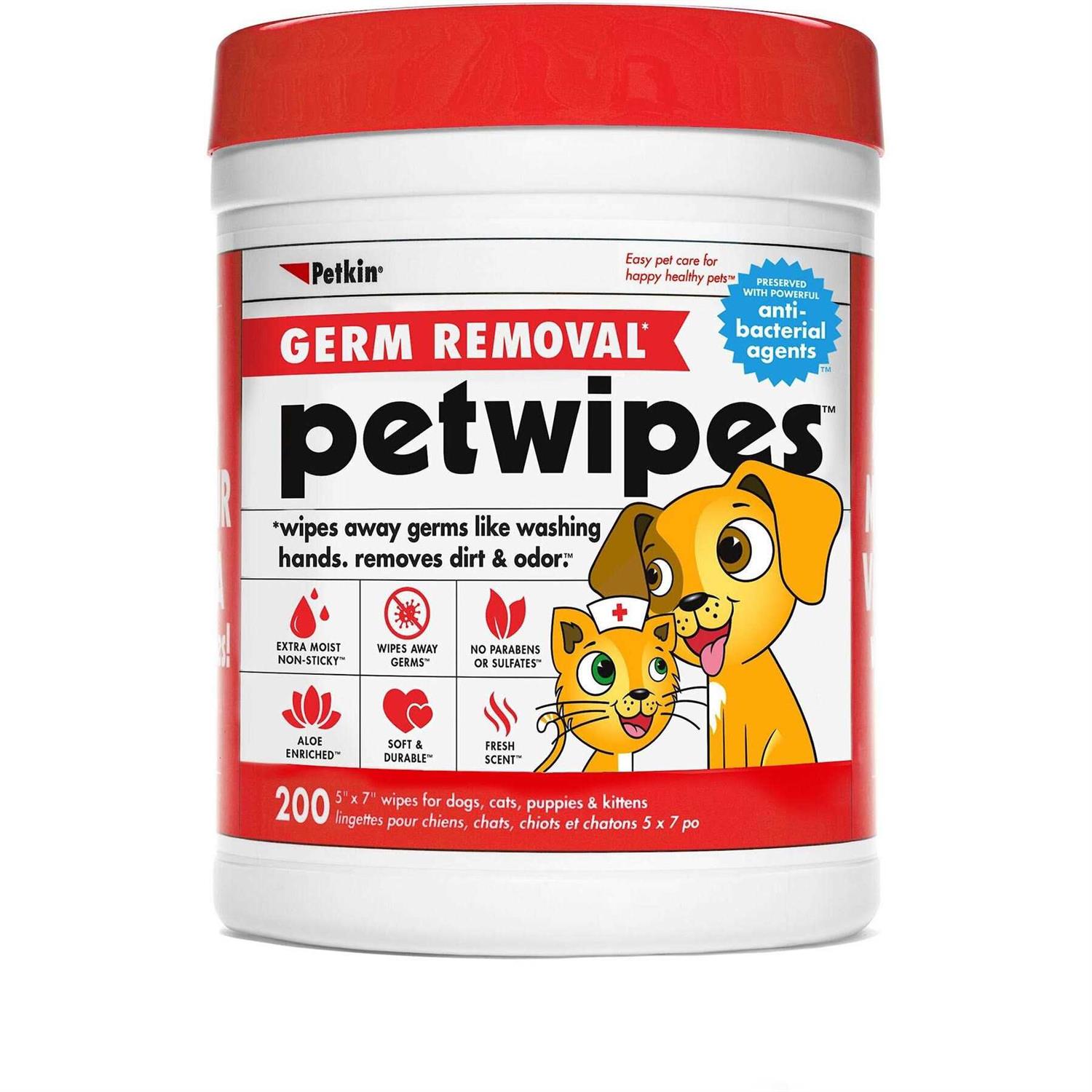 Petkin Petwipes Germ Removal Antibacterial Dog & Cat Wipes - Pet Supplies online store