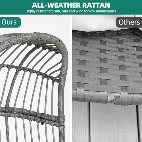 YITAHOME Outdoor Narrow Egg Chair Wicker, Patio Rattan Basket Chair with 370lbs Capacity Indoor Egg Chairs with Stand & Cushion Cocoon Chair for Bedroom, Patio, Balcony - Grey