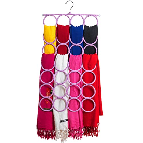 Scarf Hanger ~ Multiple Purpose Holder for Closet ~ Clutter Removing and Space-Saving Hanger for Scarves, Shawl, Belts & Accessories ~ Scarf Hanger 28 Rings (Black)