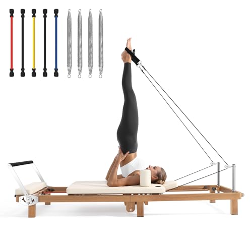 Pro Pilates Reformer, Pilates Reformer Machine for Home Gym Women Exercise Use, Adjustable Resistance (Springs + Latex) Pilates Equipment with Jumpboard for Full-Body Workout- Foldable & Space-Saving