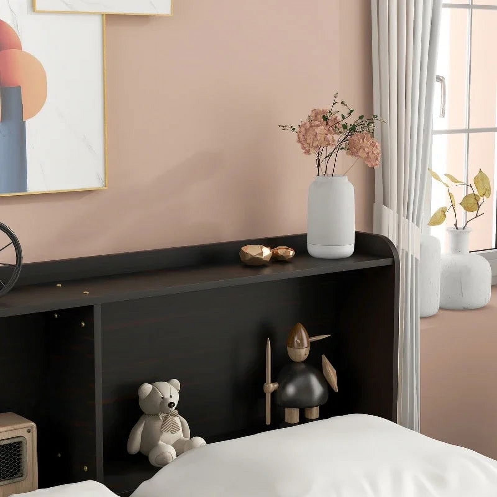 l Bed with Bookcase,Twin Trundle,Drawers,Espresso