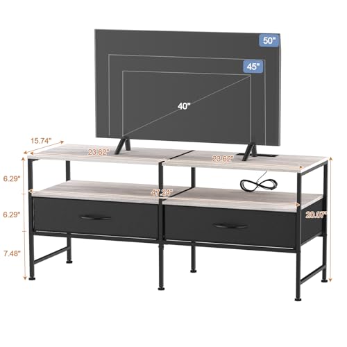 TV Stand for 50 inch TV, Industrial TV Console for Living Room, 3 Tier Entertainment Center with Power Outlet, TV Cabinet with Metal Frame for Bedroom, Black…