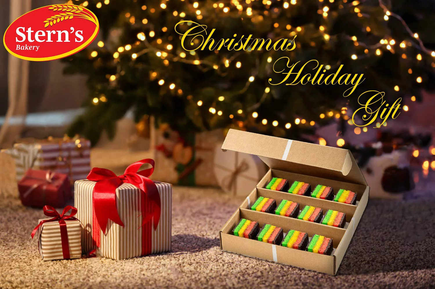 Rainbow Cookie Gift Basket | 12 Individually Wrapped Italian Rainbow Cookies | Prime Delivery | Christmas, Thanksgiving, Birthdays | Men Women Colleagues | Dairy & Nut Free | Kosher | Stern’s Bakery