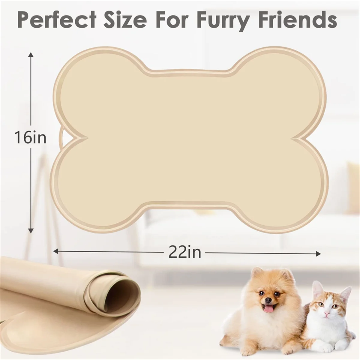 1 * Dog Cat Food Mat Large 22x16Inch-Beige