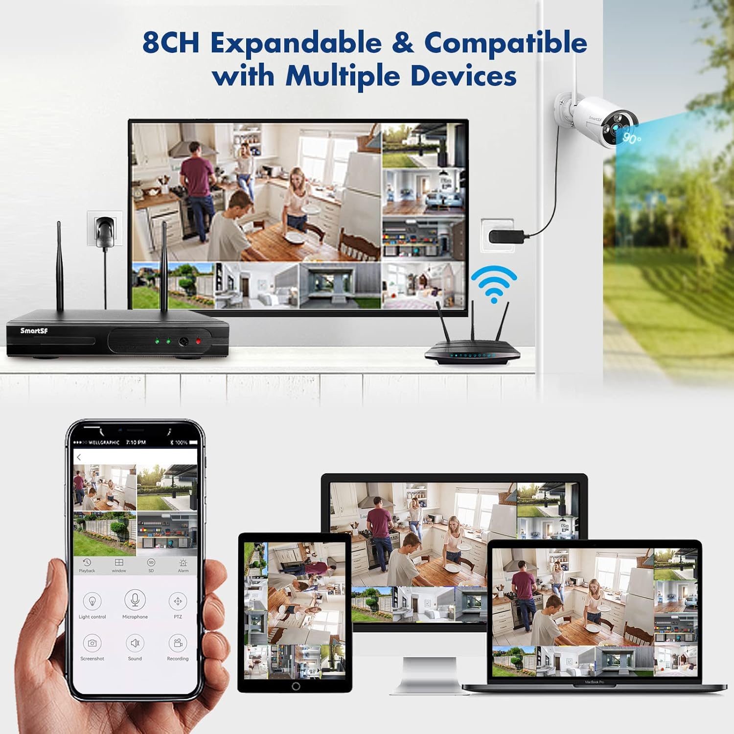 Wireless Security Camera System with 1TB Hard Drive, Security Cameras 1080P with 24/7 Video Audio Recording, IP66 Weatherproof Indoor Outdoor Camera, Plug and Play, Remote Access, Motion Detection