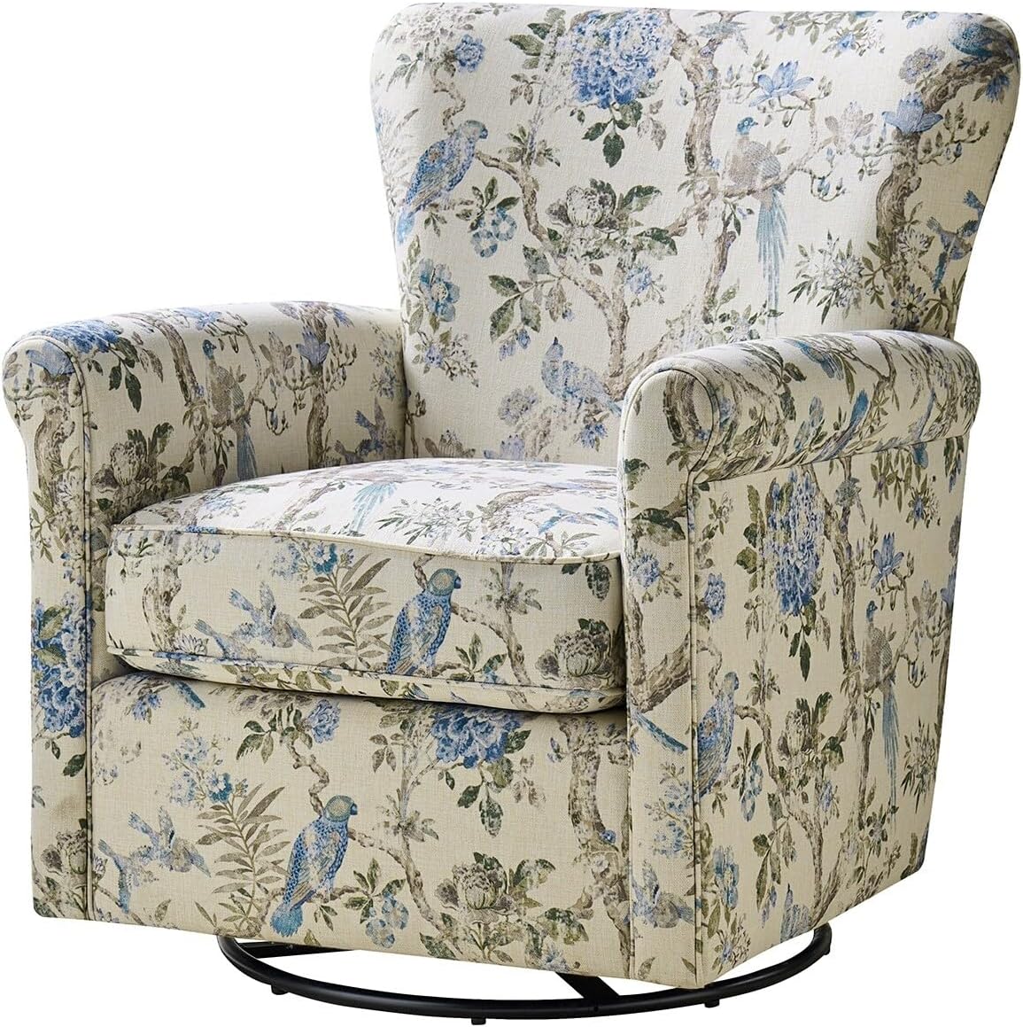 HULALA HOME Georg Comfortable Floral Fabric Swivel Rocker Chair with Rolled Armrest by Bird