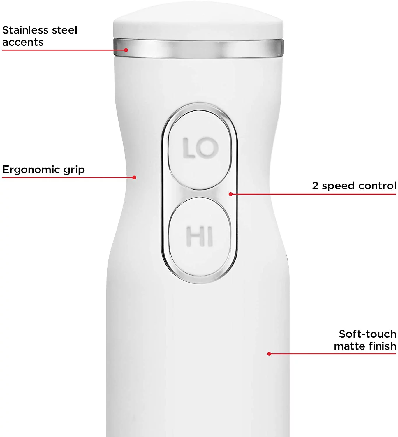 Chefman Immersion Stick Hand Blender with Stainless Steel Blades, Powerful Electric Ice Crushing 2-Speed Control Handheld Food Mixer, Purees, Smoothies, Shakes, Sauces & Soups, Ivory