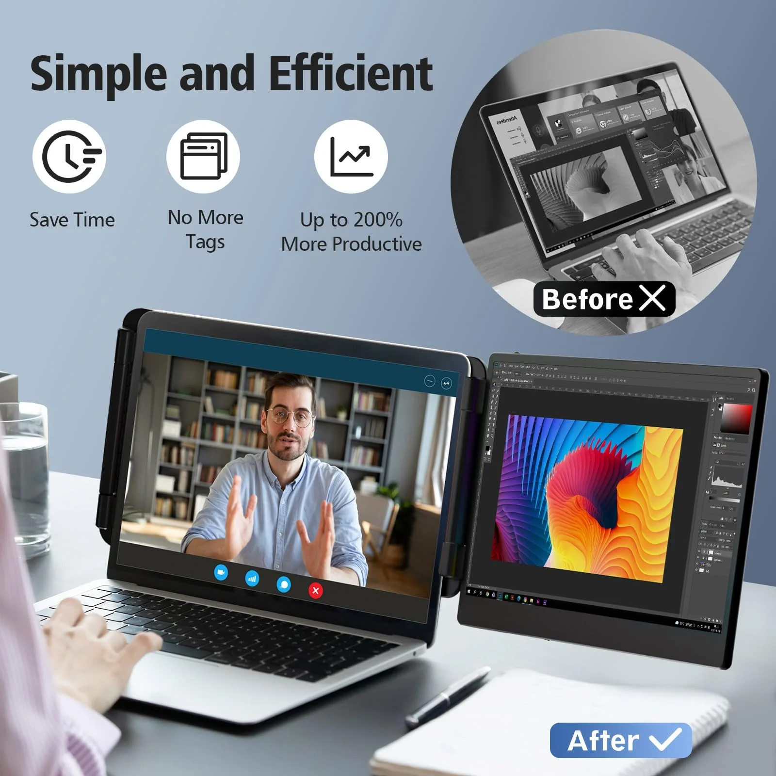 BOSII Laptop Screen Extender Monitor - 14 Inch Portable IPS FHD 1080P HDMI/USB-A/Type-C Extended Monitor for Laptops (Maximum Length: 15.94