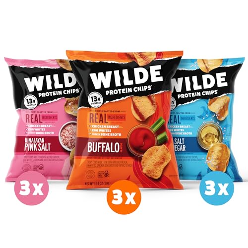 WILDE Protein Chips Variety Pack, Protein Snacks, Keto chips, Made with Real Ingredients, 1.34oz Bags (Pack of 12) - High Protein, Low Carb Snack Box