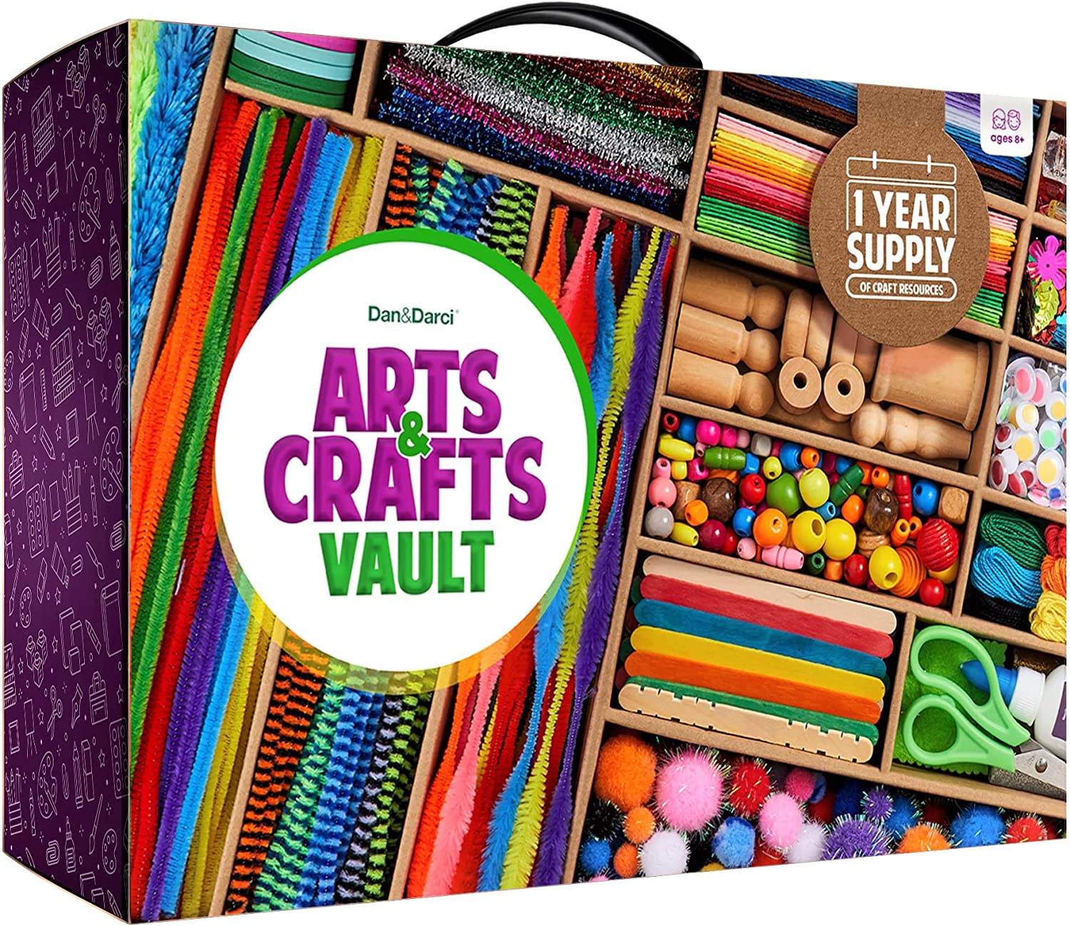 Arts and Crafts Vault 1000 Plus Piece Craft Kit Library in a Box for Kids Ages 4 5 6 7 8 9 10 11 & 12 Year Old Girls & Boys - Crafting Supply Set Kits - Gift Ideas for Preschool Kids Project Activity