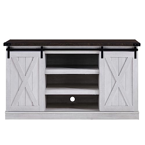 EDYO LIVING Farmhouse TV Stand for 65 Inch TV, Wood TV Stand with Sliding Barn Door, Entertainment Center with Storage Cabinet, Rustic Media Console for Living Room Bedroom, Rustic Oak