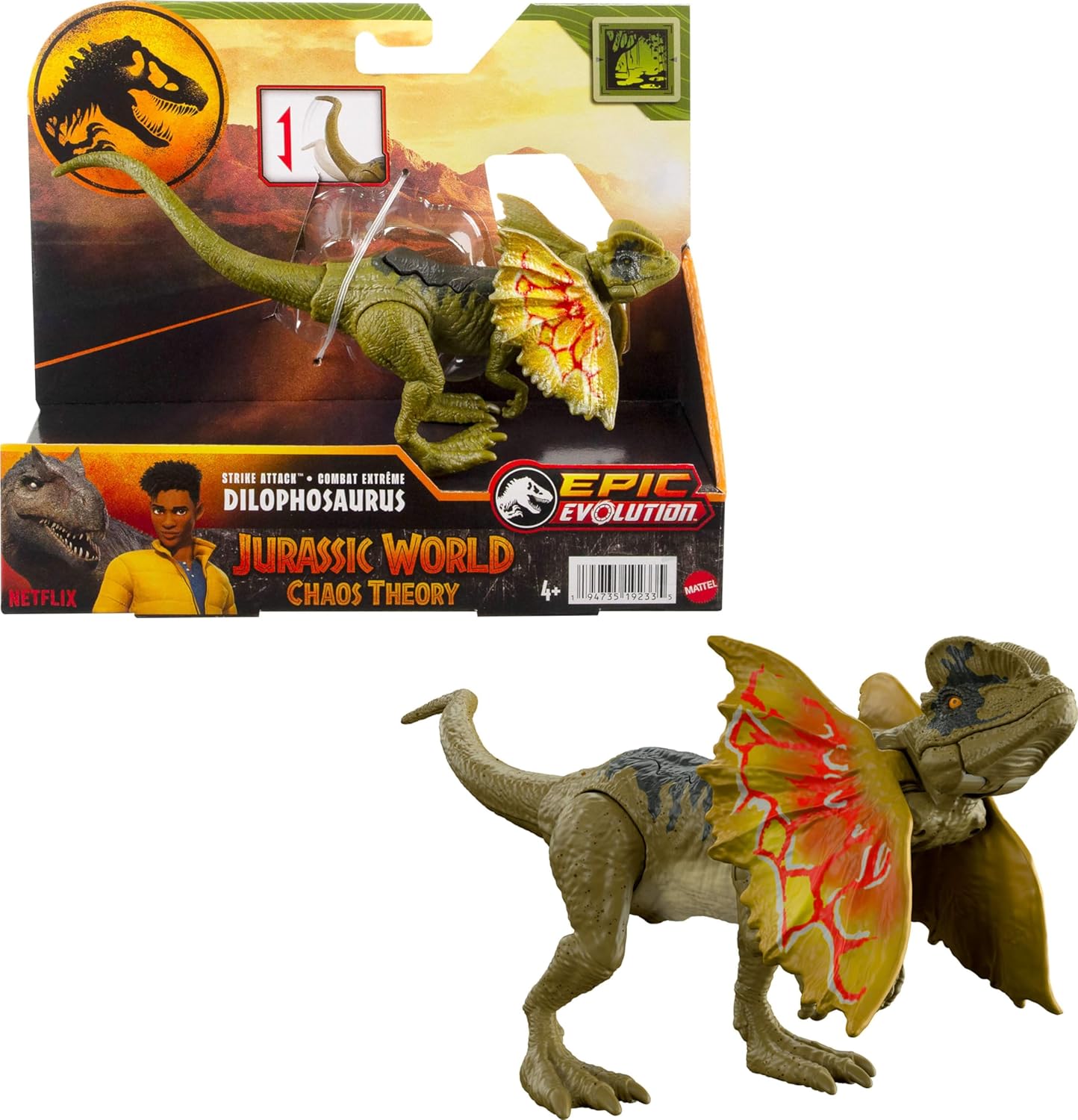 Mattel ​Jurassic World Strike Attack Dilophosaurus Dinosaur Action Figure Toy with Single Strike Action, Movable Joints, Physical & Digital Play​