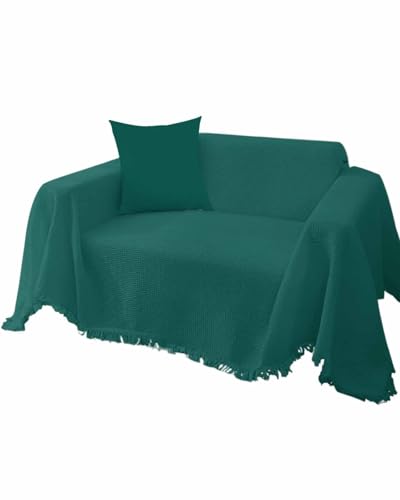 Couch Cover with Tassel Emerald Green Solid Color Sofa Covers for 3 Cushion Couch Sectional Sofa Washable Couch Protector Couch Covers Blanket for Dogs 71