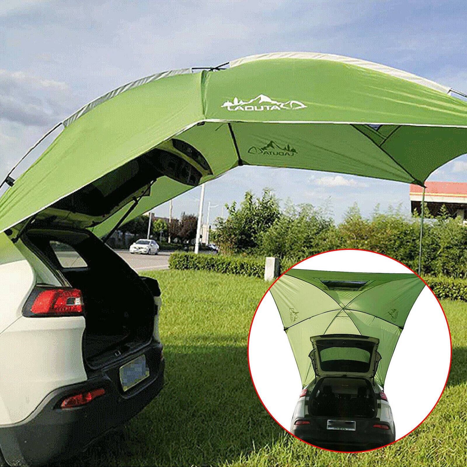 Car Tailgate Tent, Car Truck Tent Outdoor Waterproof Tent Trailer Camper Tent Tarpaulin Canopy Green