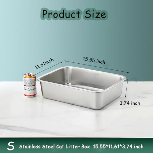 Stainless Steel Cat Litter Box Extra Large Metal Litter Pan with Smooth Corners for Cat and Rabbits No Smell Cat Litter Box Easy to Clean (19.48