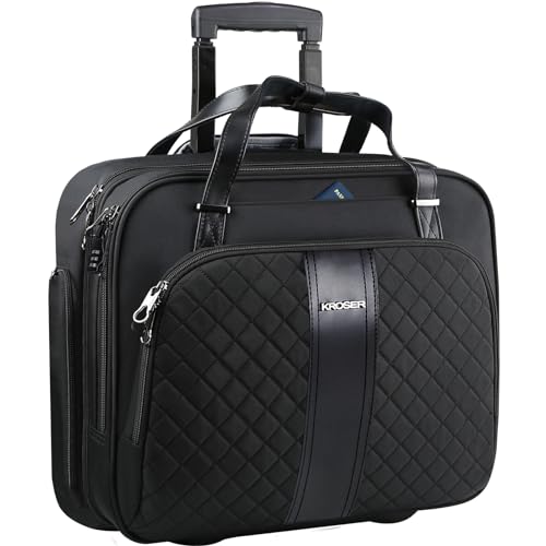 KROSER Rolling Laptop Bag Premium Rolling Laptop Briefcase Fits Up to 15.6 Inch Laptop Rolling Computer Bag for Women