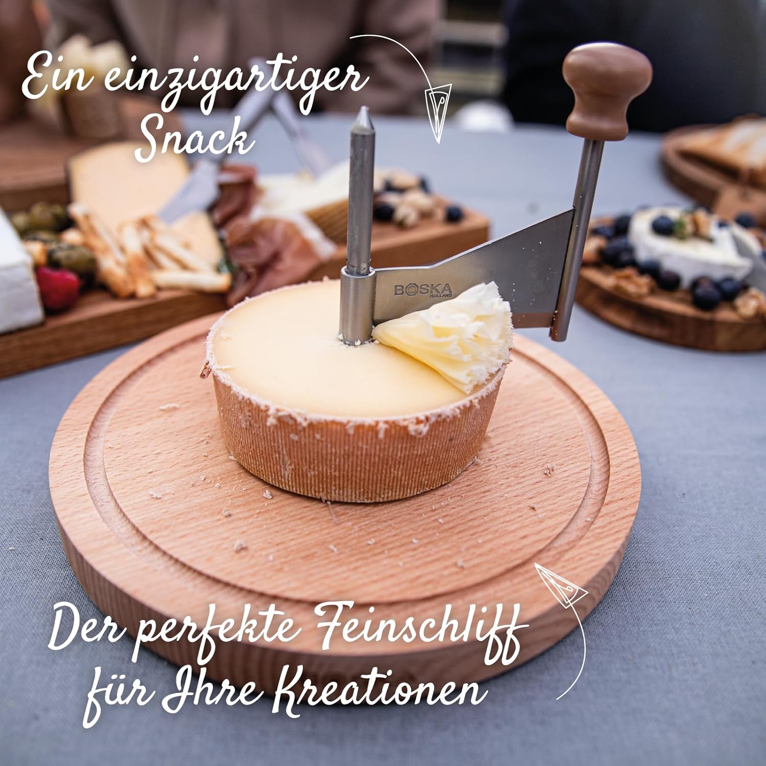 BOSKA Cheese Curler Amigo - The Original with 10-year Warranty - Cheese Wheel for i.a. Tete de Moine, Girolle & Chocolate - Cheese Shaver made of Stainless Steel