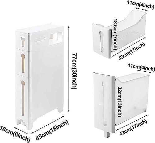 Freestanding Utility Storage Pantry Cabinet Cupboard for Small Spaces, (W) 6in Skinny Bathroom Storage Cabinet with Narrow Plastic Storage Drawers for Living Room, Hallway, Office Small Spaces