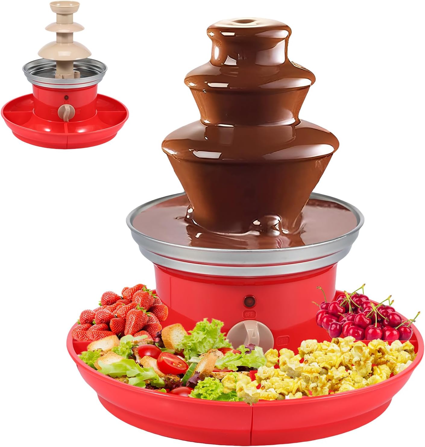 Electric Chocolate Fountain with Removal Serving Tray 3 Layer Chocolate Fountain Machine Stainless Steel Chocolate Fondue Fountain Fun Chocolate Melting Fountain 17oz Capacity for Fruits Part