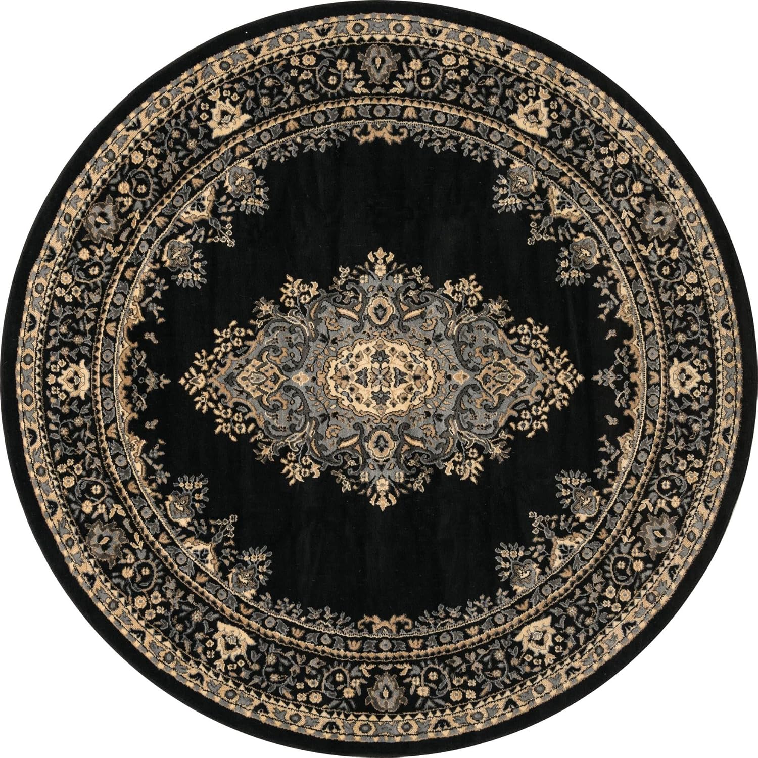 Rugs.com Amaya Collection Rug – 8 Ft Round Black Medium Rug Perfect for Kitchens, Dining Rooms