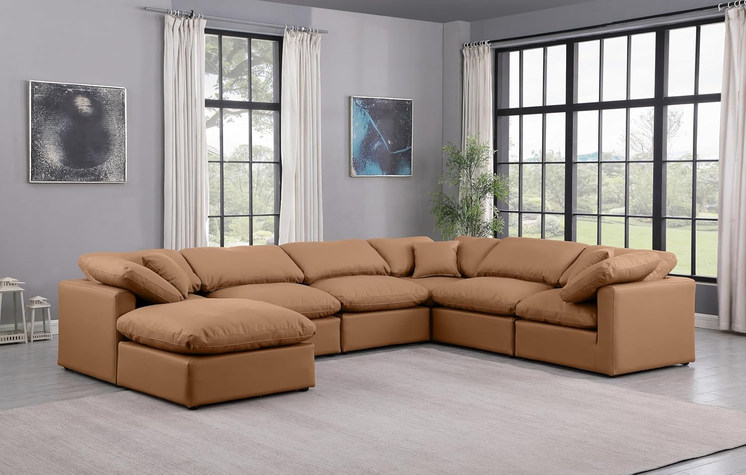 Meridian Furniture Indulge Collection Modern | Contemporary Sectional with Soft Durable Vegan Leather, Fiber-Filled Cushions, Modular, 140
