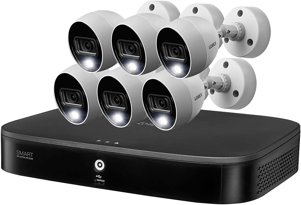 Lorex 4K Ultra HD Security System with Six 4K (8MP) Active Deterrence Cameras featuring Smart Motion Detection and Smart Home Voice Control