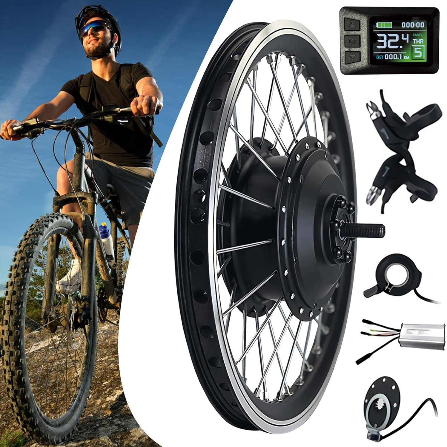 36V/48V - 250W/350W/500W Electric Bicycle Motor Kit, Front Wheel E-Bike Conversion Kit, Dual Mode Controller(32Km/H),48V/500W-26