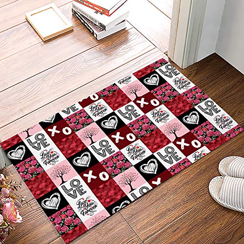 Front Door Mat Doormat- Valentine's Day I Love You Forever Sweet Rose Love Tree Low Profile Indoor Mat for Home, Office Garden, Garage, Patio,
