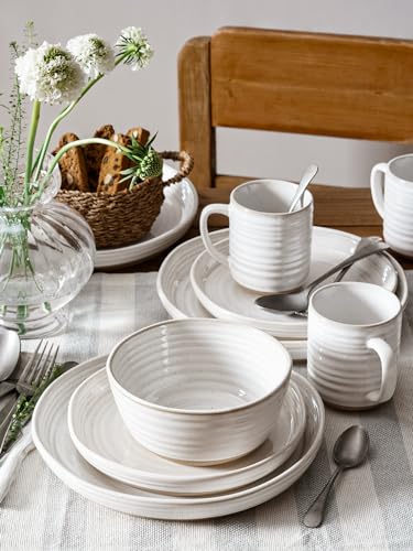 LE TAUCI Dinnerware Sets 16 Piece, Stoneware Plates and Bowls Set, House Warming Wedding Present, Serve for 4 (10