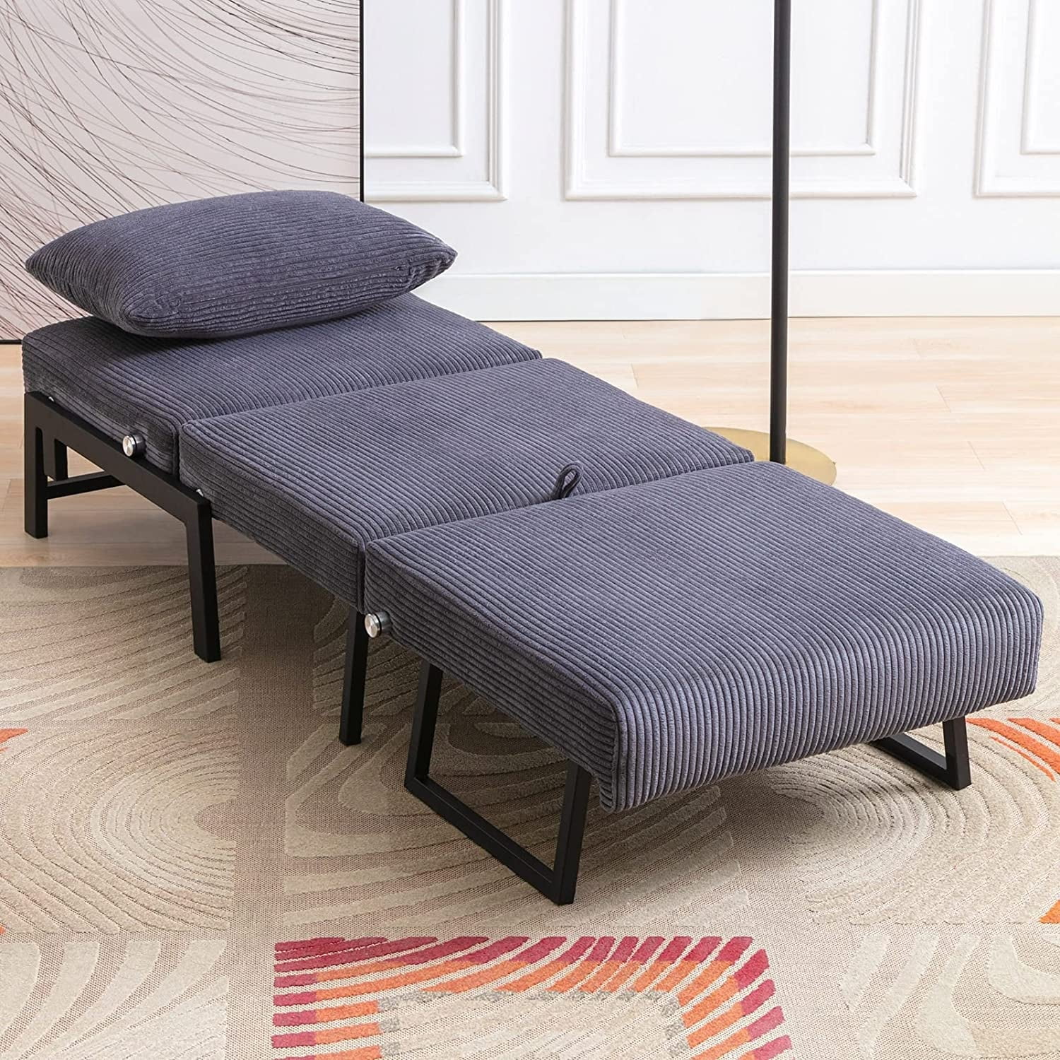 Mixoy Foldable Sleeper Sofa Bed, Fold Out Chair Bed Dark Grey