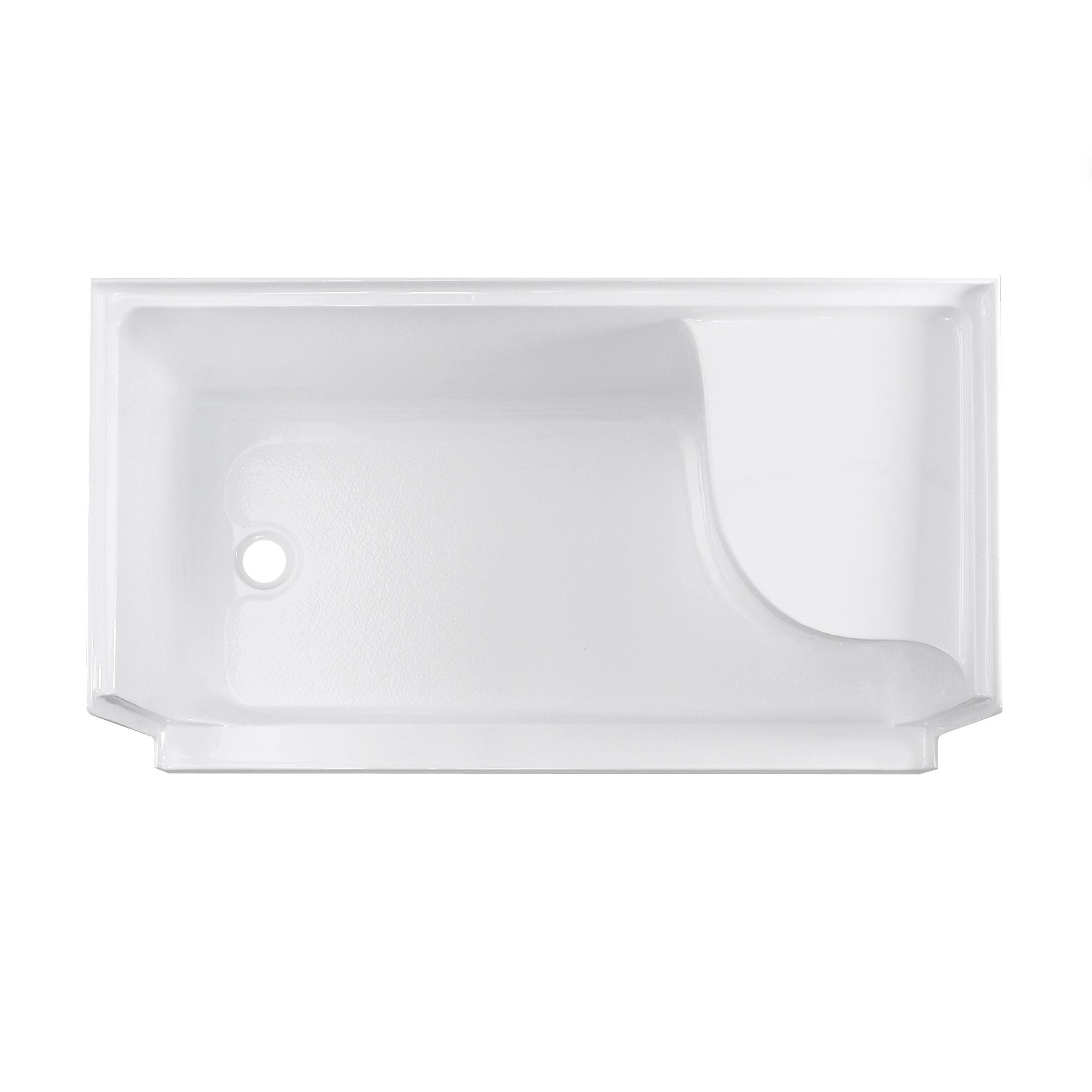 Aquatique 60 x 32 Single Threshold Shower Base with Left Hand Drain and Integral Right Hand Seat - Gray