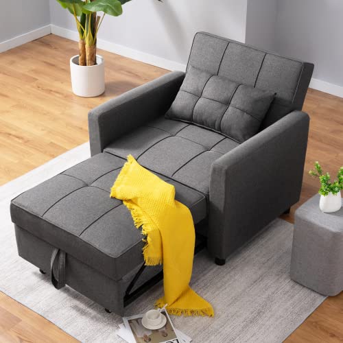 BALUS Comfortable Futon Sofa Bed, 3-in-1 Folding Sleeper Chair Bed, Studio Sectional Sofa Couch, Rv Couch Bed, Dark Grey