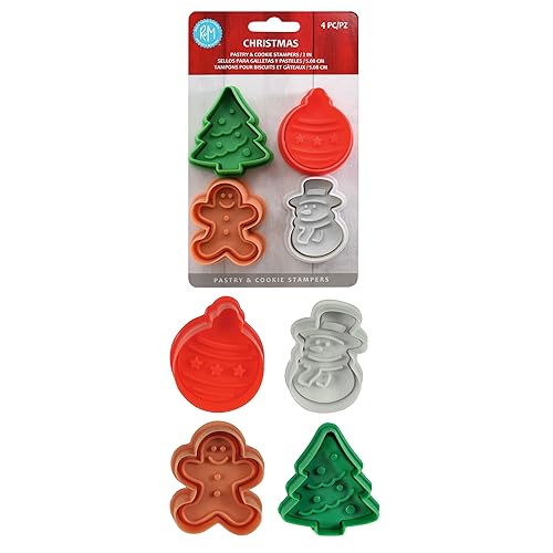 R&M Christmas Pastry & Cookie Cutter set of 4. Assorted Designs and Colors, Christmas Tree, Ornament, Gingerbread Man, Snowman. 2 Inches, Assorted Color Plastic Cookie Cutters