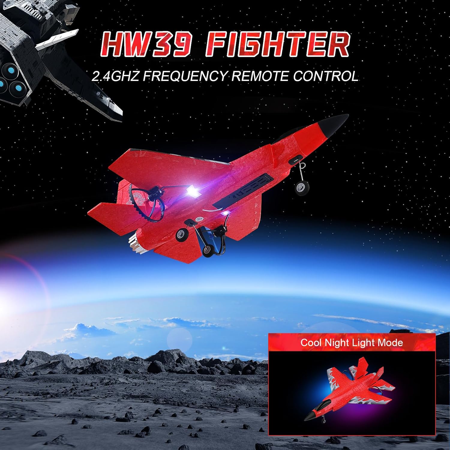 RC Plane 2CH RC Airplane Toys HW39 Fighter 2.4GHz Remote Control Plane RC Airplane RTF Ready to Fly for Beginner, Kids and Adults F35 Aeroplane with Night Lights USB Charging (Red)
