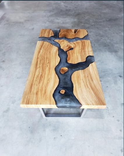 Large Indoor Grey Epoxy Dining Table Resin Coffee Table Living Room Table River Flow for 2, 4, 6, 8 Table Top Resin Epoxy Table Wooden Table Patio Table (18