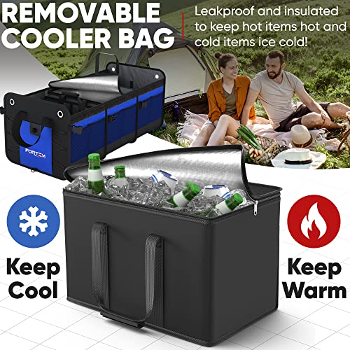 FORTEM SUV Trunk Organizer, Car Organizer, Collapsible Multi-Compartment Storage Bag for Car Accessories for Women Men, Non Slip Bottom, Adjustable Straps, Foldable Cover 50L (Standard, Black)