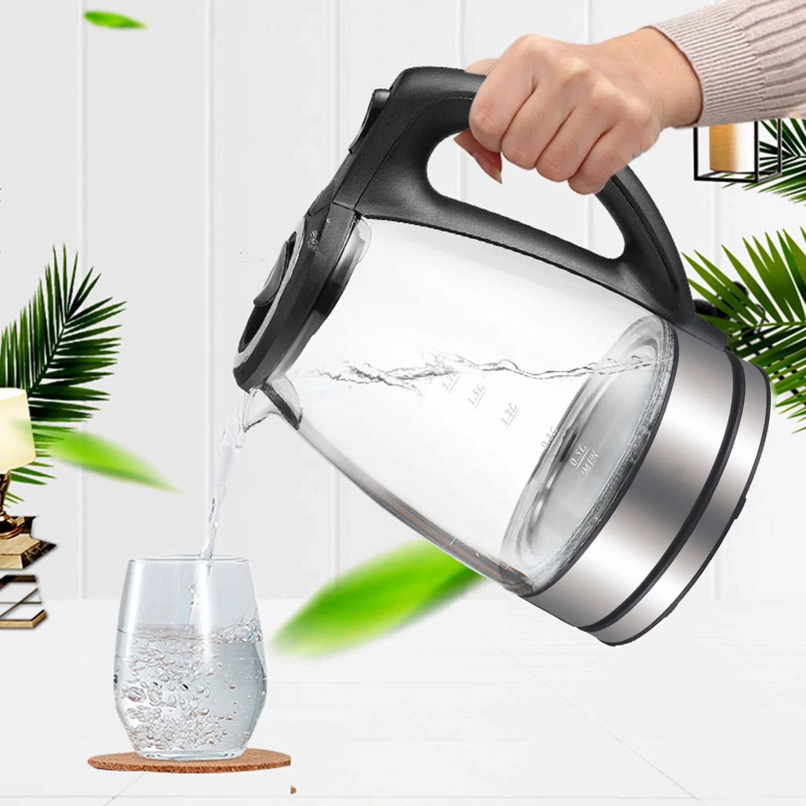 Anself 1.7L Electric Kettle 1500W Glass Hot Kettle Fast Heating Electric Tea Kettle Boiler & with Auto Shut-Off