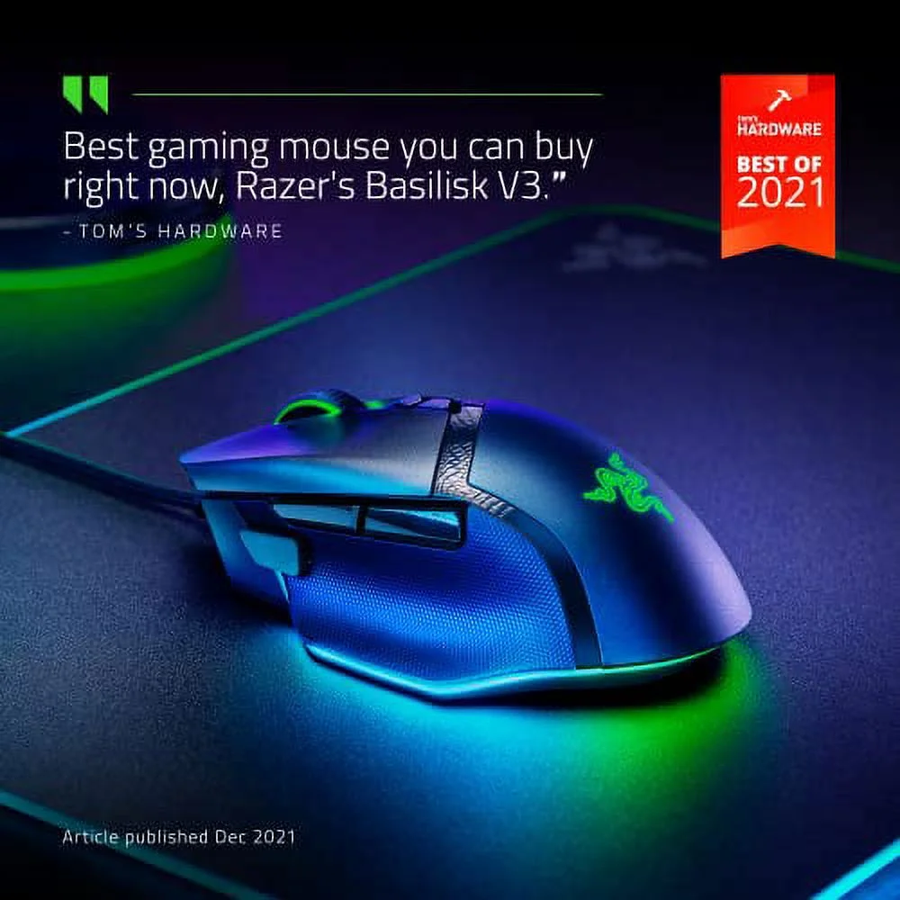 Razer Basilisk V3 Customizable Ergonomic Gaming Mouse: Fastest Gaming Mouse Switch - Chroma RGB Lighting - 26K DPI Optical Sensor - 11 Programmable Buttons - HyperScroll Tilt Wheel - Classic