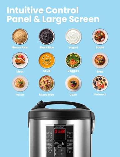 COMFEE' Compact Rice Cooker, 6-in-1 Stainless Steel Multi Cooker, Slow Cooker, Steamer, Saute, and Warmer, 2 QT, 8 Cups Cooked(4 Cups Uncooked), Brown Rice, Quinoa and Oatmeal, 6 One-Touch Programs