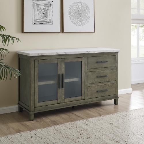 White Marble Top Server - Dark Brown, Sideboard Buffet Coffee Bar Cabinet Modern Cabinet Accent Cabinet for Living Room， Bedroom，Bathroom Furniture Home Decor