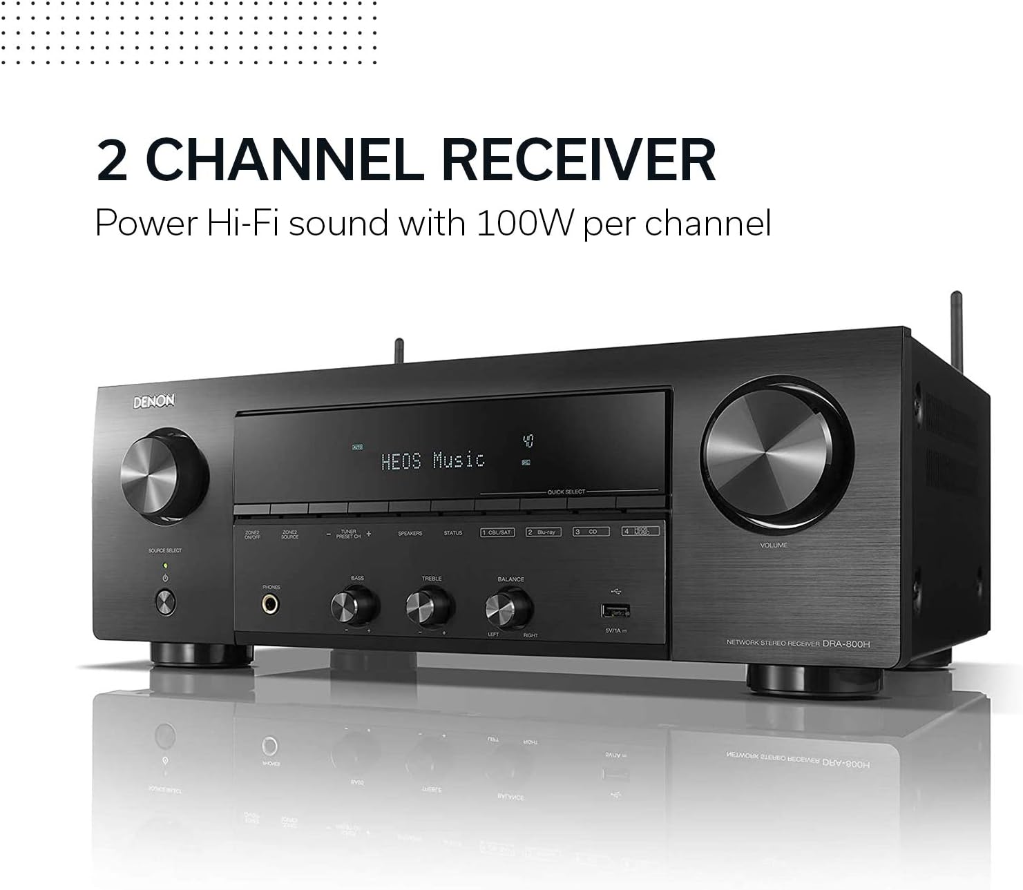 Denon DRA-800H 2-Channel Stereo Network Receiver for Home Theater | Hi-Fi Amplification | Connects to All Audio Sources | Latest HDCP 2.3 Processing with ARC Support | Compatible with Amazon Alexa