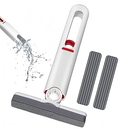 mini mop portable self-squeeze small mop for Dry and Wet Cleaning mini mop of Bathroom, Kitchen, Living Room, Car - Hands-Free Squeeze self squeezing mini mop with 1 Handle and 3 Cotton Heads.