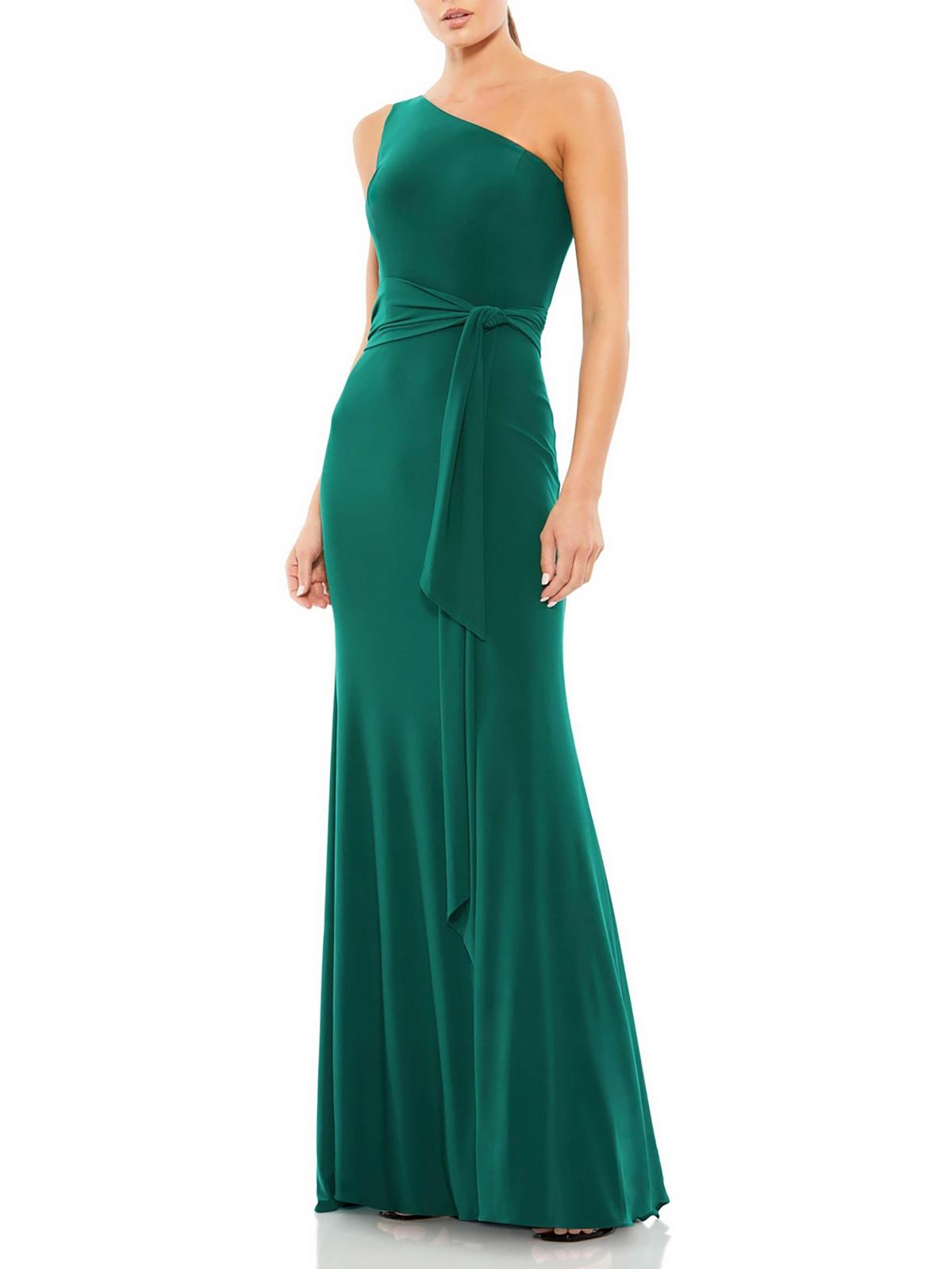 Ieena for Mac Duggal Womens One Shoulder Belted Evening Dress