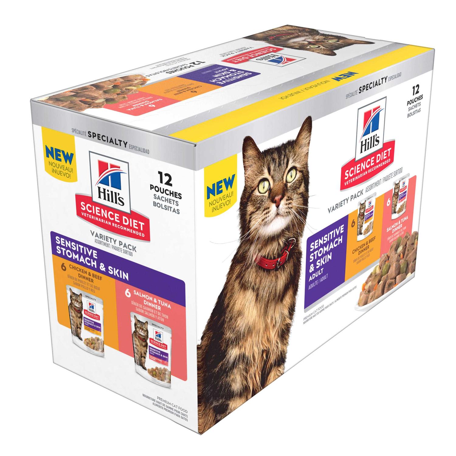 Hill's Science Diet Adult Sensitive Stomach & Skin Wet Cat Food Pouch Variety Pack - Pet Supplies online store