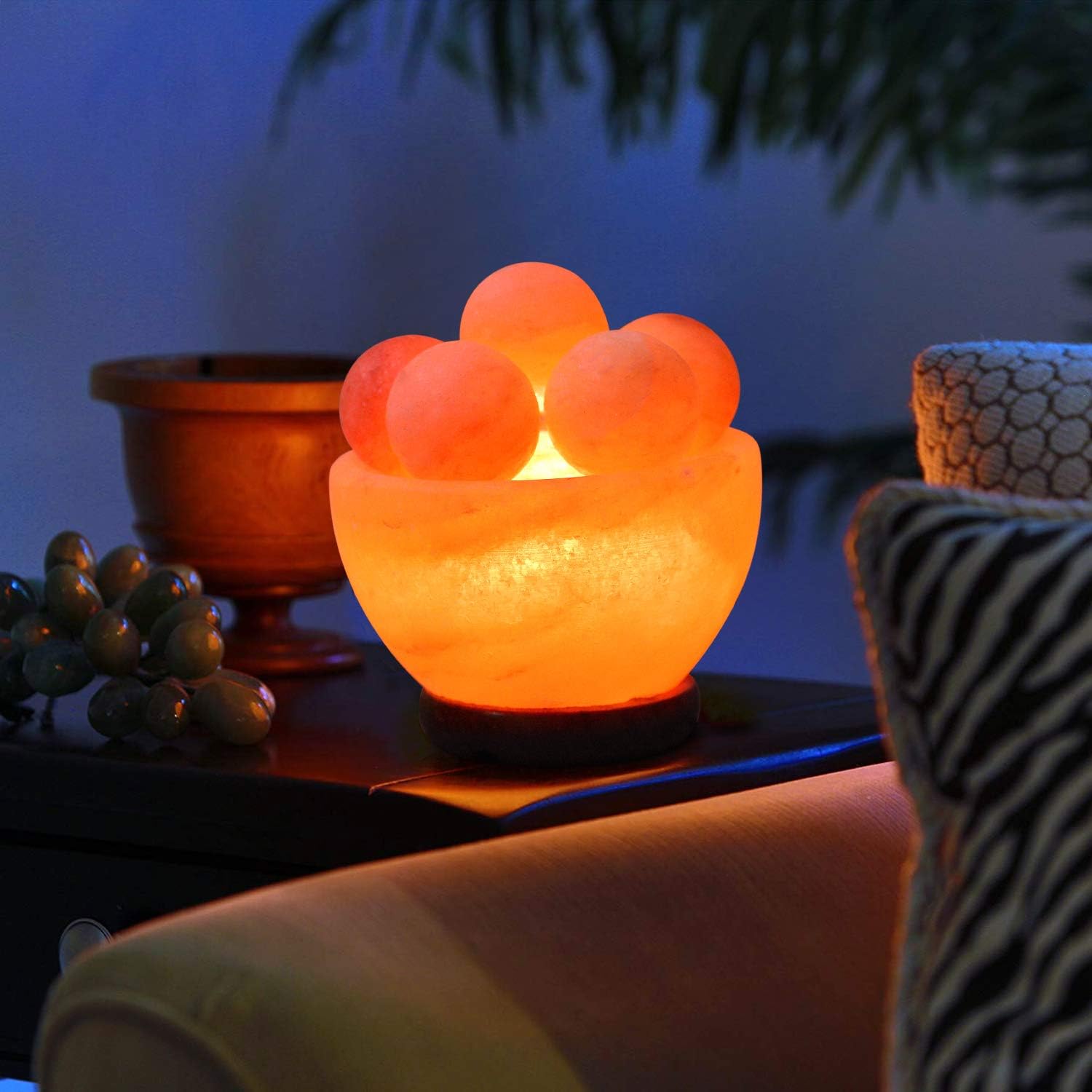 Apex Global Himalayan Fire Bowl Salt Lamp with 6 Massage Balls Premium Quality with Dimmer Switch and Extra Bulb (6 inches, 8 lbs.) Unique Gift Idea