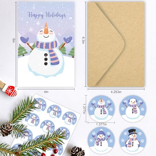 SuperShunhu 24 Cute Snowman Christmas Cards Set, Holiday Season Greeting Cards Pack with Envelopes, 4x6 Inch, Boxed Christmas Holiday Cards