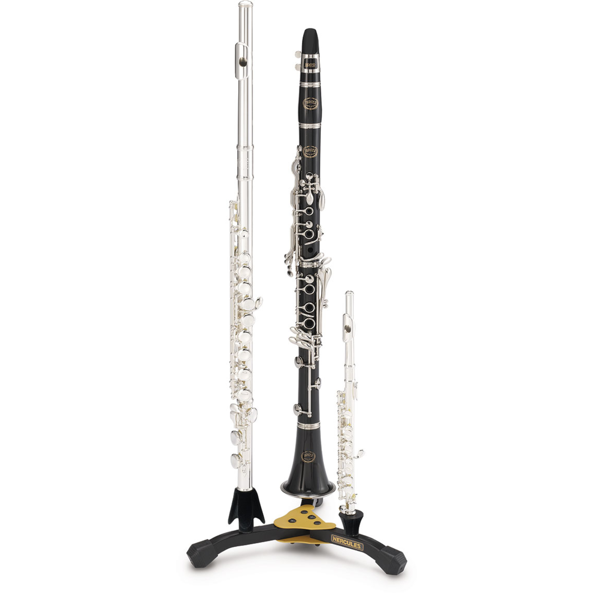 Hercules Flute/Clarinet Stand and Piccolo Stand with Carrying Bag, DS543BB, Folding Flute Stand with Two Clarinet/Flute Pegs & One Piccolo Peg, with a Cleaning Cloth