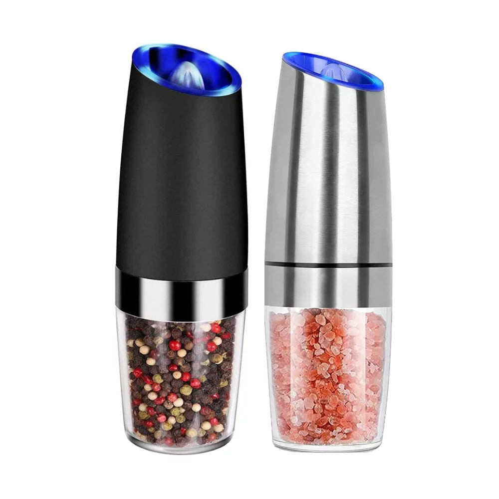 2 Pcs Electric Salt and Pepper Grinder Set Battery Operated One Hand Automatic Operation, Adjustable Coarseness Mill Grinders Shakers LED Light Stainless Steel, Kitchen Gadgets Gifts Ideas