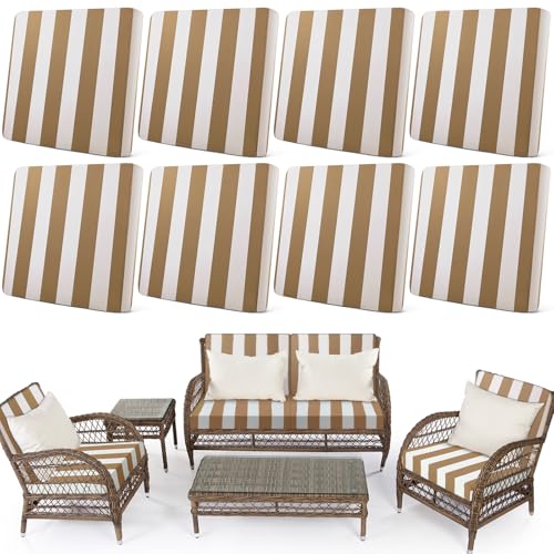 8Pcs Outdoor Stretch Cushion Covers Patio Stripe Sofa Cushion Cover Slipcovers Replacement Patio Furniture Couch Cushions Cover Chair Seat Cover Washable Soft Protector for Pet (Gray)