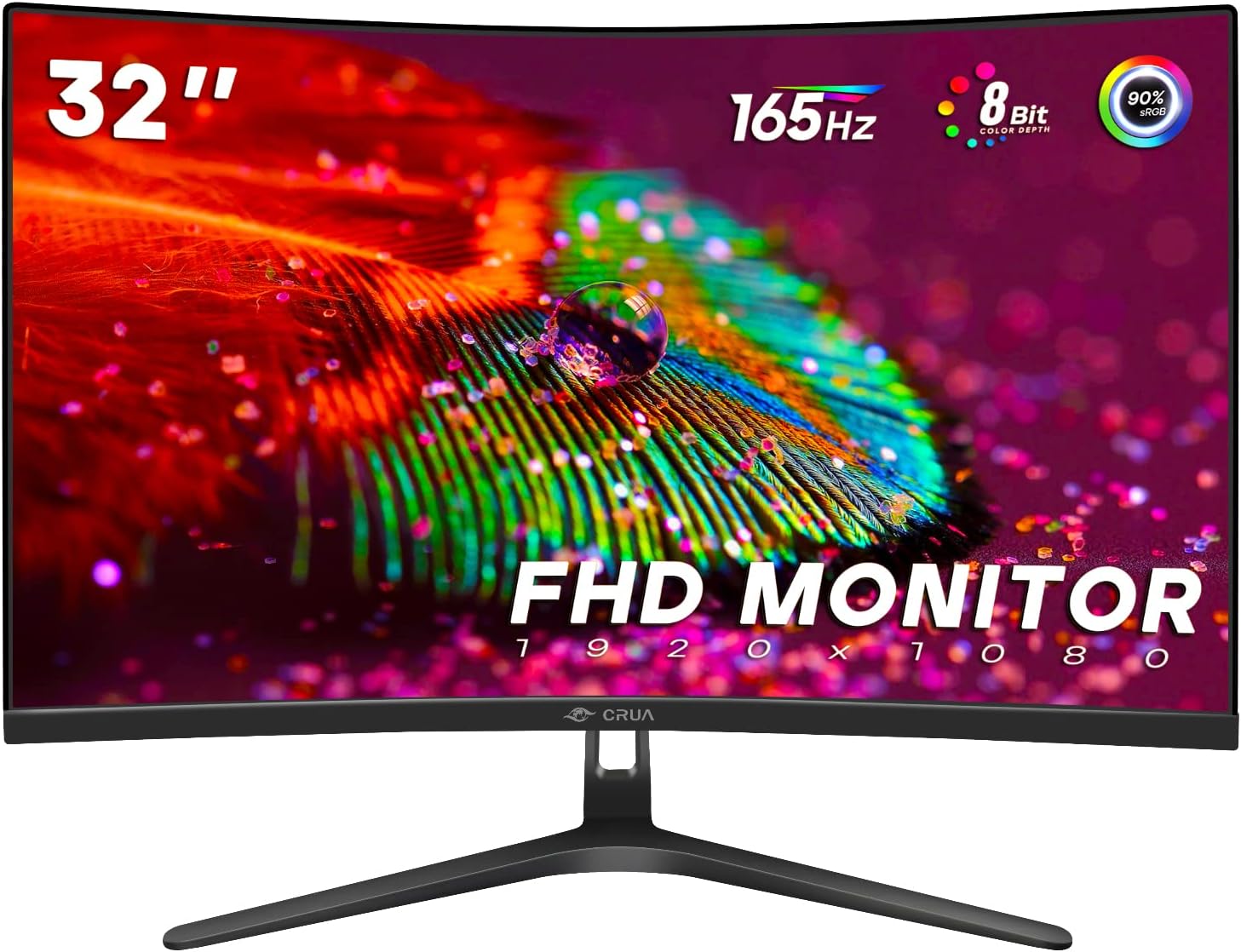 CRUA 32 inch 165Hz Ultrawide Monitor, Curved Gaming Monitor, PC Monitor FHD 1080P Monitor, 1800R Display, 1ms GTG, Freesync and Low Motion Blur, 90% SRGB Colors Gamut, DP,HDMI,DVI Port-Black(VESA)